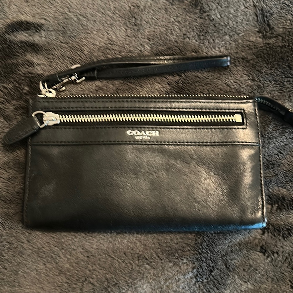 COACH Black Leather Wristlet